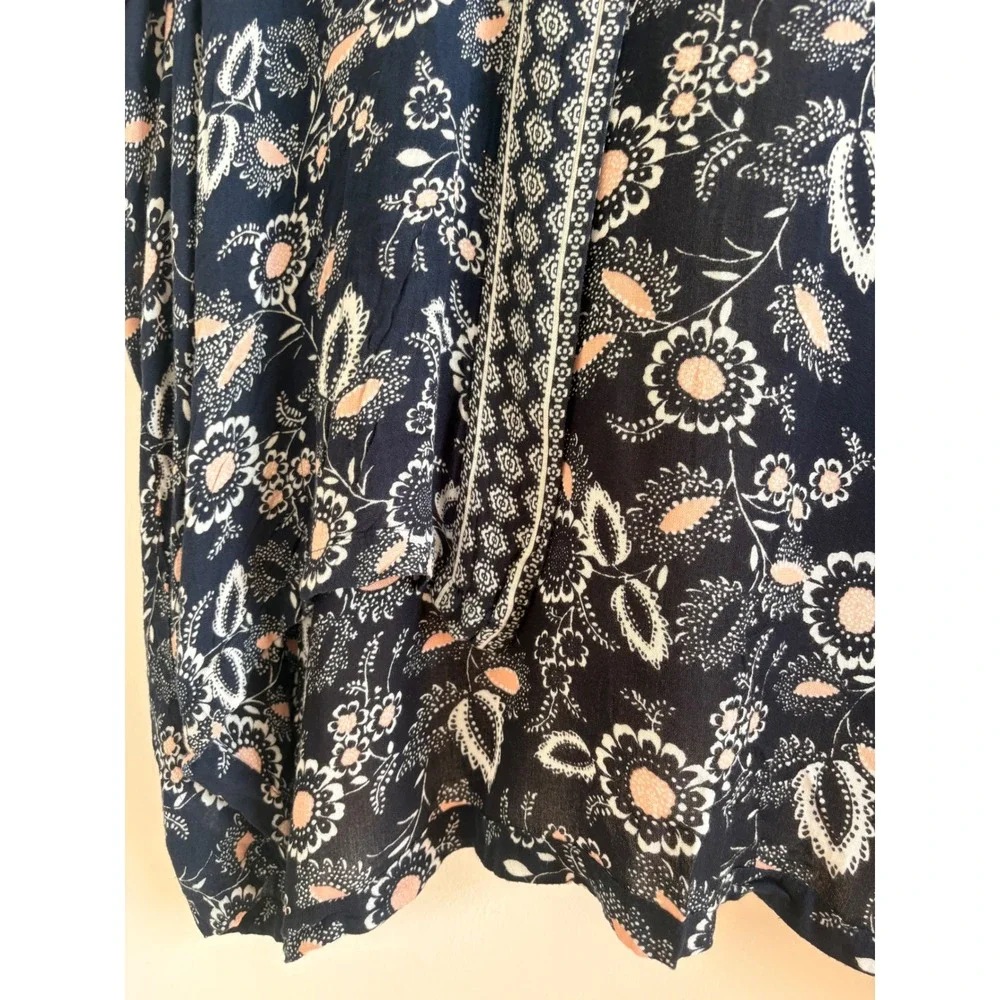 LOFT Floral Kimono Wrap Navy Blue Blush Pink Boho Western Cottagecore One Size